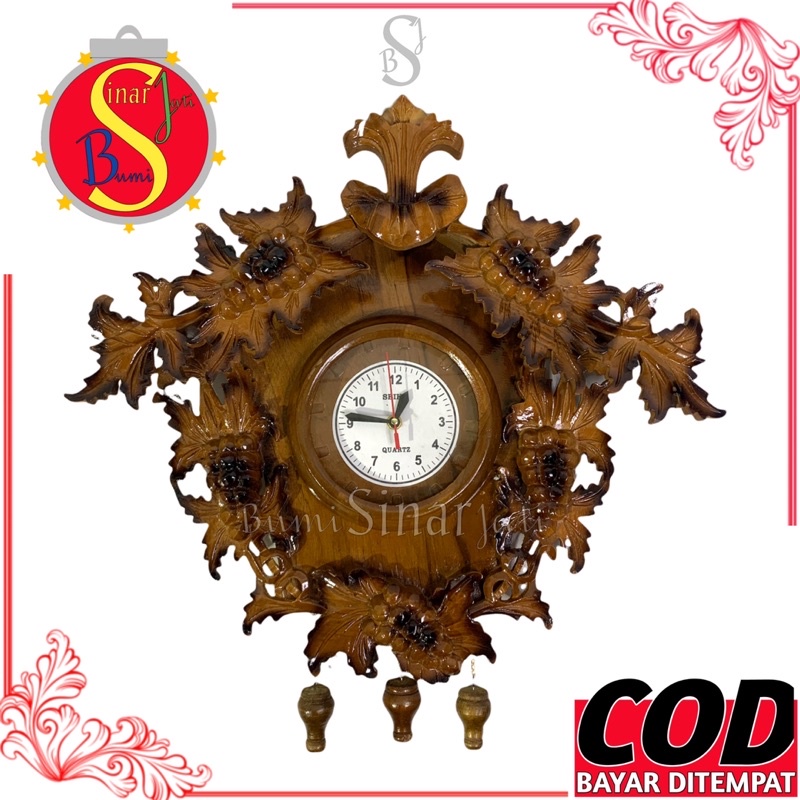 Jam Dinding Kayu Jati Model Anggur - Jam Tempel Dari Kayu Jati Asli