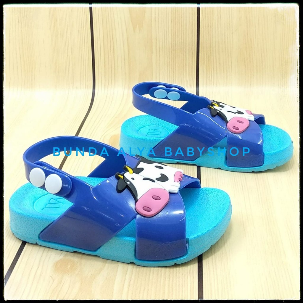 Sendal Anak Laki  6 Bulan 1 2 Tahun BIRU COW Karet Lentur - Sandal Anak Cowok Anti Licin Tali Silang Size 18 - 23 Karet Anti Licin