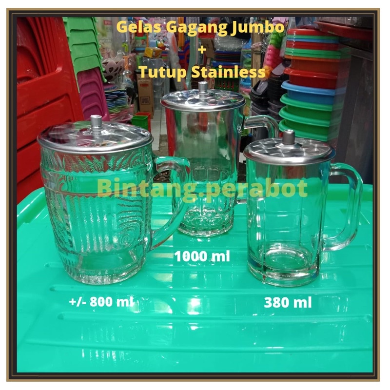 GELAS MUG BESAR JUMBO + TUTUP / GELAS KACA BELING JUMBO BESAR