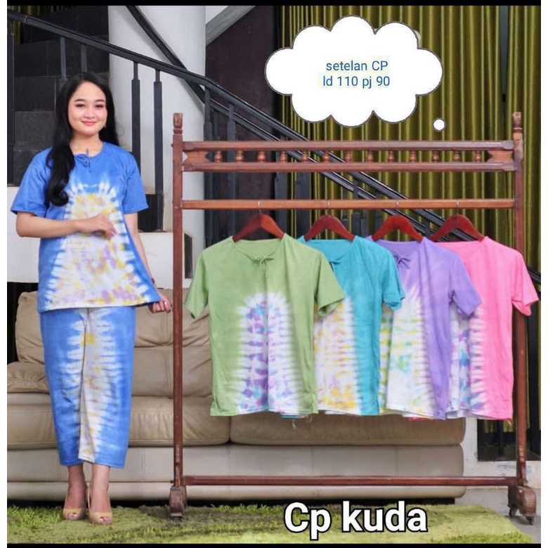 ONE SET SETELAN WANITA CP GARIS LAPIS TIE DYE MODEL BABYDOLL KEKINIAN TERLARIS