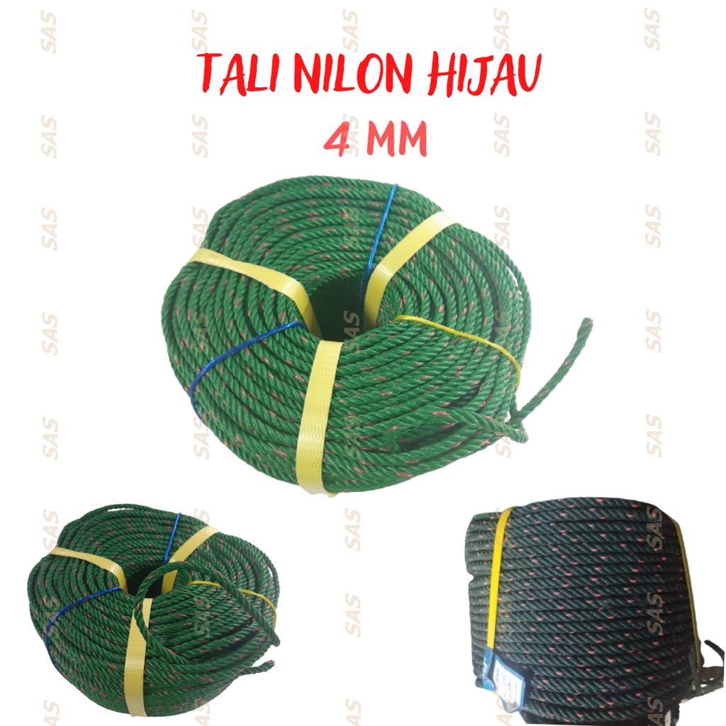 SAS Tali Nilon Nylon 4mm Hijau Tali Tambang Kecil Plastik Tali Jemuran 1M
