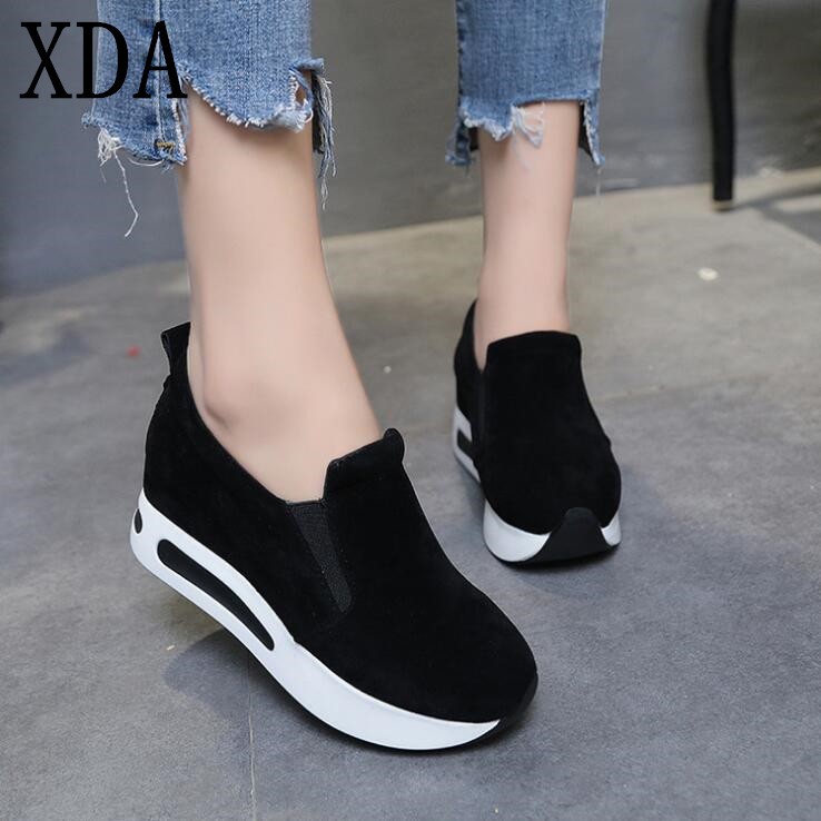XDA Women Casual Flat Platform Sneakers Autumn Elastic Band Shoes Female Breathable Creepers