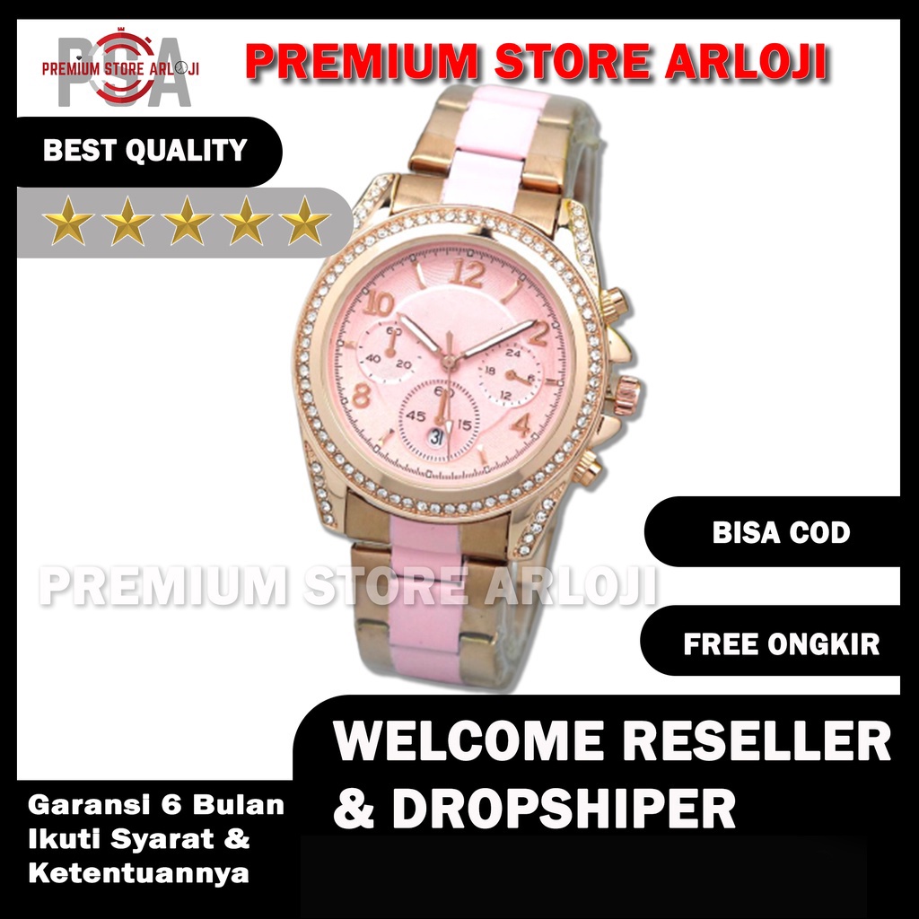 Grosiran Jam Tangan Wanita MK 41120PW Analog Tali Rantai Tanggal Aktif Chrono Variasi Free Box &amp; Baterai Cadangan (BISACOD)