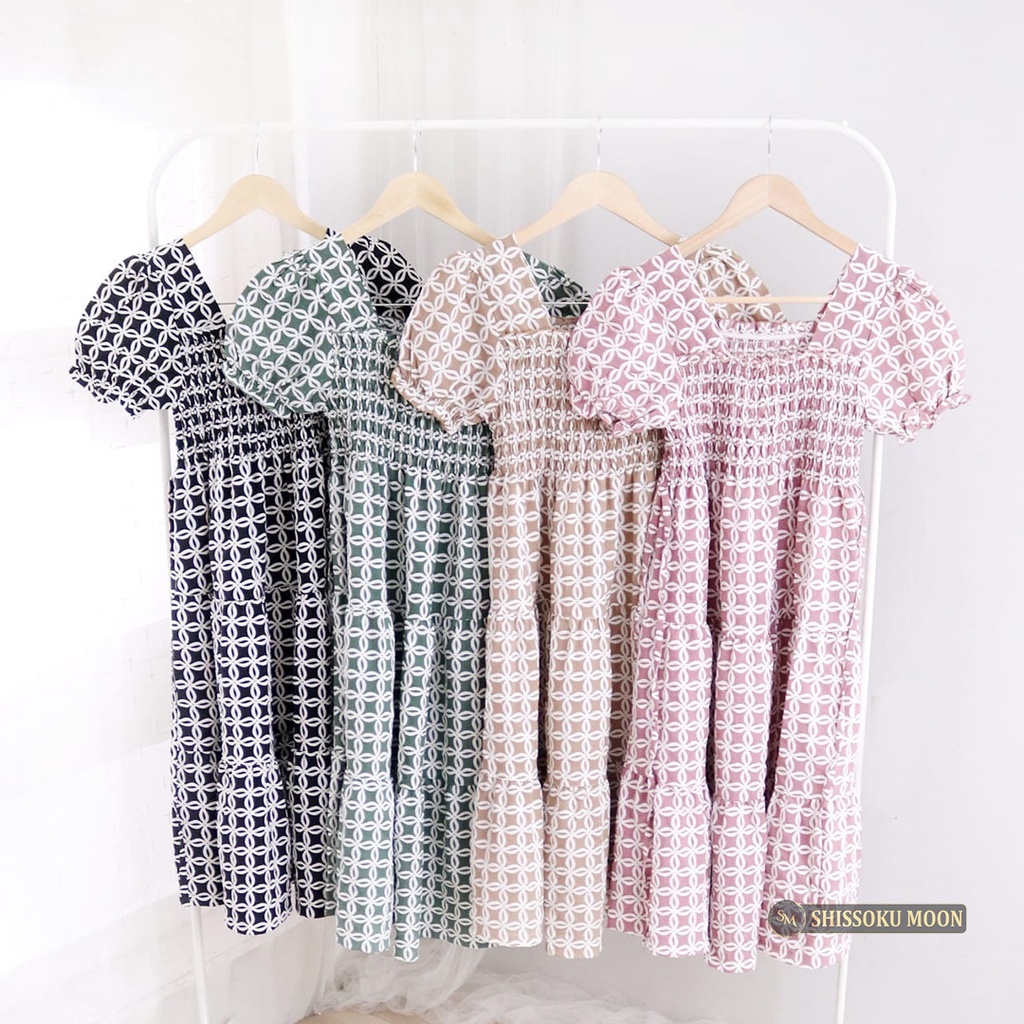 Baju Dress Hamil Model Casual Bahan Cey Crinkle Motif Smoky - Xielyn