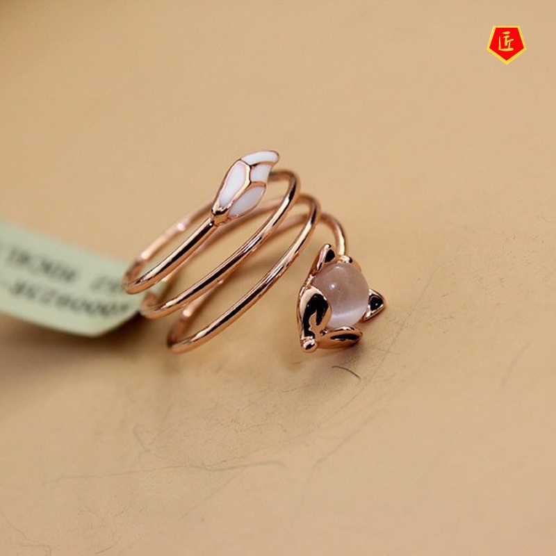 [Ready Stock]Multi-Ring Winding Fox Opal Ring Korean Simple All-Match