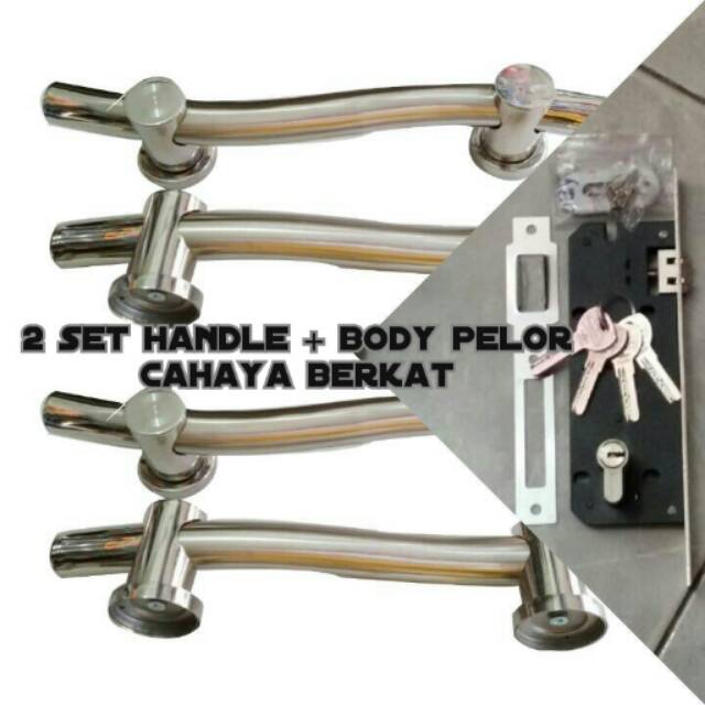 handle pintu S stainless 2set+kunci