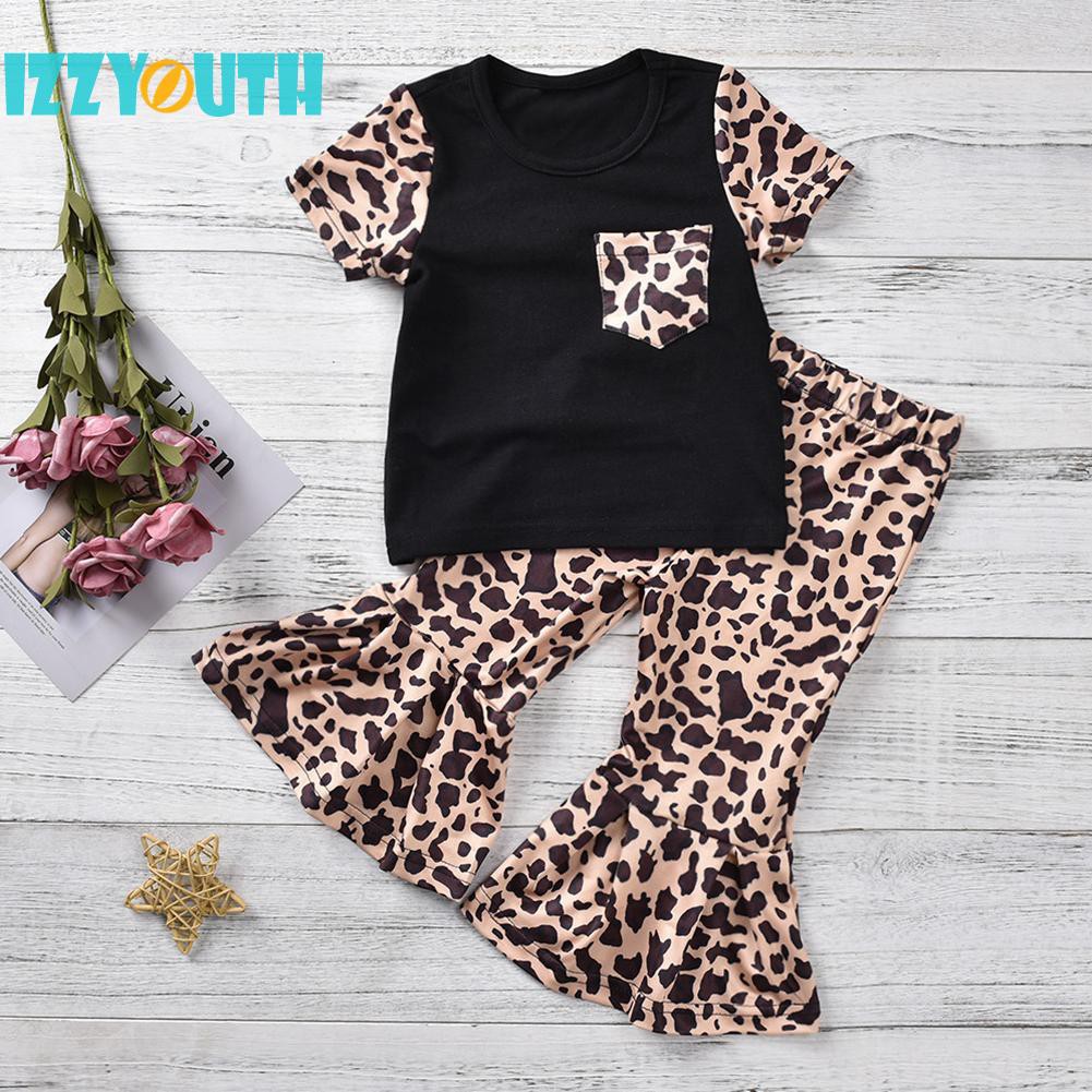 2pcs Girls Clothes Set Off Shoulder Top Outfits Ruffle Sleeves Flare Pants Suit