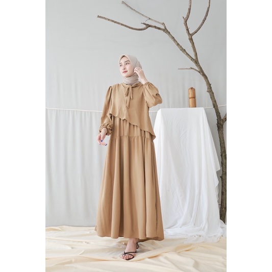 GLENCA MAXI DRESS (Ld 100 Pjg 131) - Gamis Polos Crinkle Aksen Layer