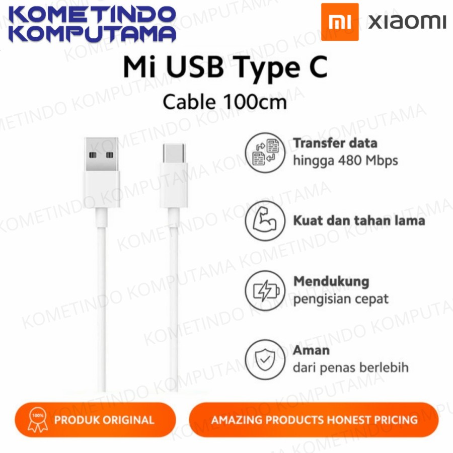 Xiaomi Mi Kabel 1M Tipe C Kabel Data USB Port 1M White Type C Original