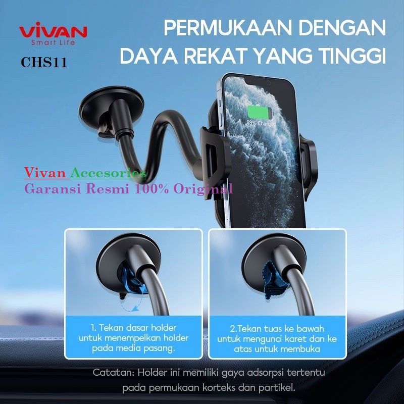 Vivan CHS11 Car Mount Phone Holder Mobil Rotasi 360° for 4 s/d6.5 Inch