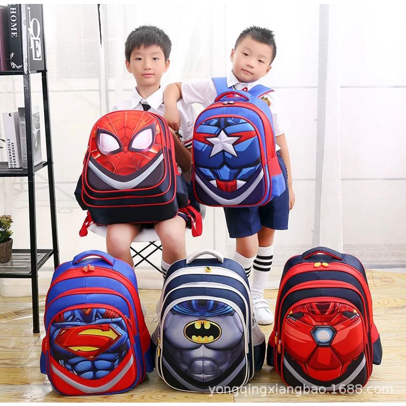 Tas Sekolah Anak Laki-Laki TK-SD Tas Ransel Sekolah Import Anak Cowok Karakter Superhero 6D Embos