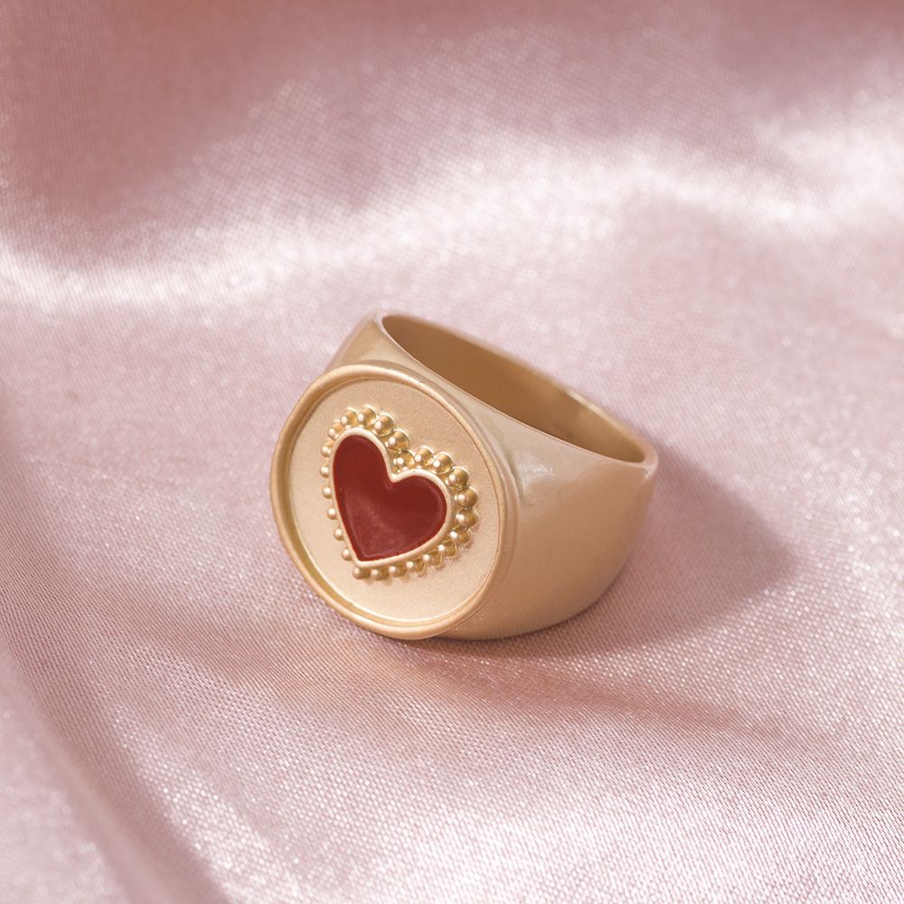 Needway  Colorful Heart Rings Vintage Round Rings Finger Rings Women Creative Korean Drop Oil Temperament Simple Fashion Jewelry/Multicolor