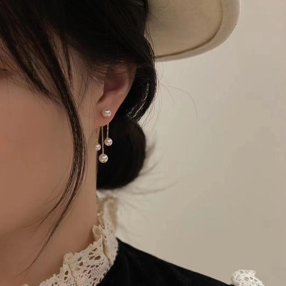 Needway Anting Stud Wanita Shinny Rumbai Depan Dan Belakang Kristal Women Jewelry