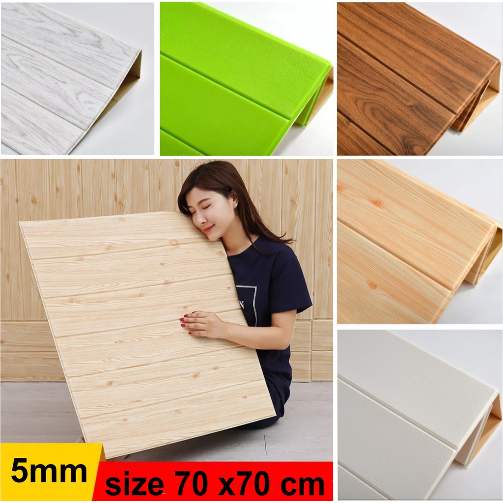 wallpaper dinding 3D foam busa tebal motif kayu original warna uk 70x70 cm per lembar