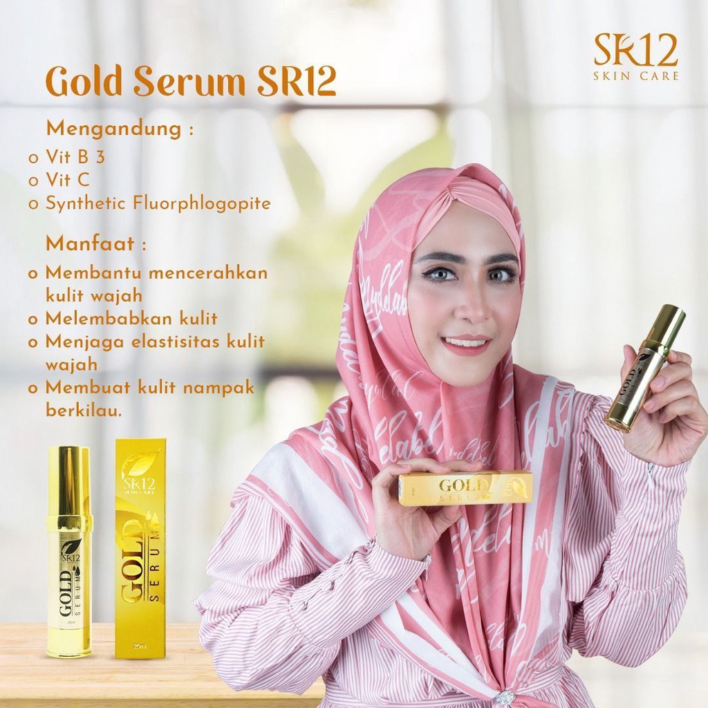 SR12 Gold Serum Wajah 20ml GMP BPOM Anti-Aging Mencerahkan Melembabkan Menjaga Elastisitas Kulit Wajah