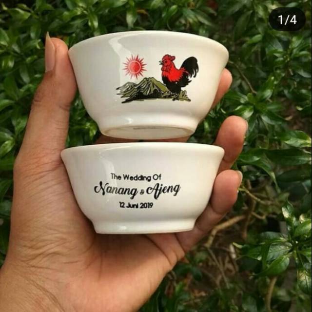  Souvenir  mangkok  jago keramik  sablon nama kemasan mika 