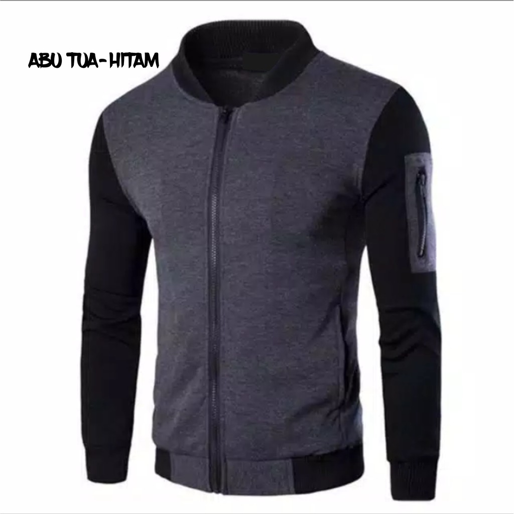 JAKET BOMBER DEWASA PRIA JUMBO FLEECE KOMBINASI MURAH