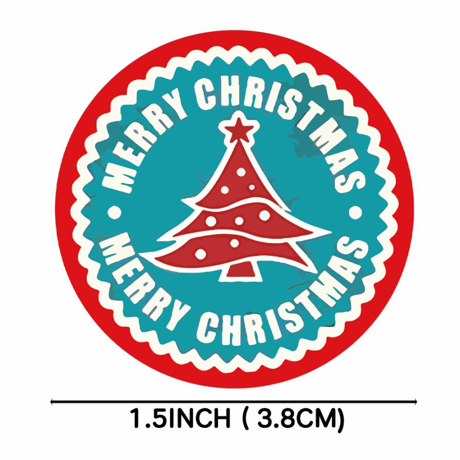 Sticker Natal isi 500 Besar 3.8cm Stiker Kado Merry Christmas Mura