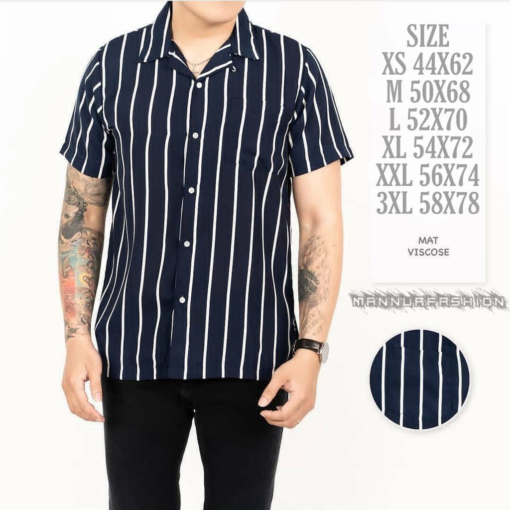 Kemeja Stripe Pria Lengan Pendek Motif Garis Garis Slim Fit Tipe UNISEX E1225 E1226 E1227 E1313,,,,