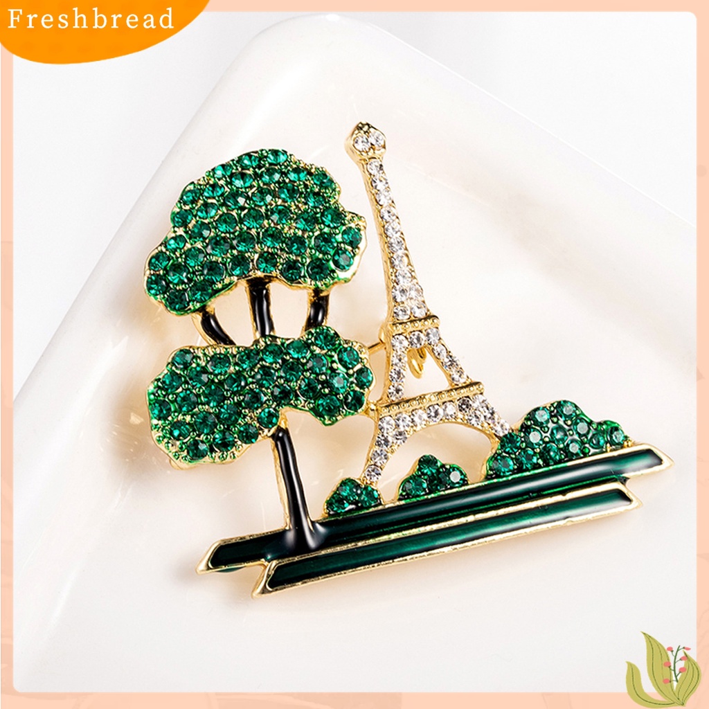 [ TERLARIS]Ladies Eiffel Tower Tree Design Rhinestone Decor Brooch Pin Fashion Jewelry Gift