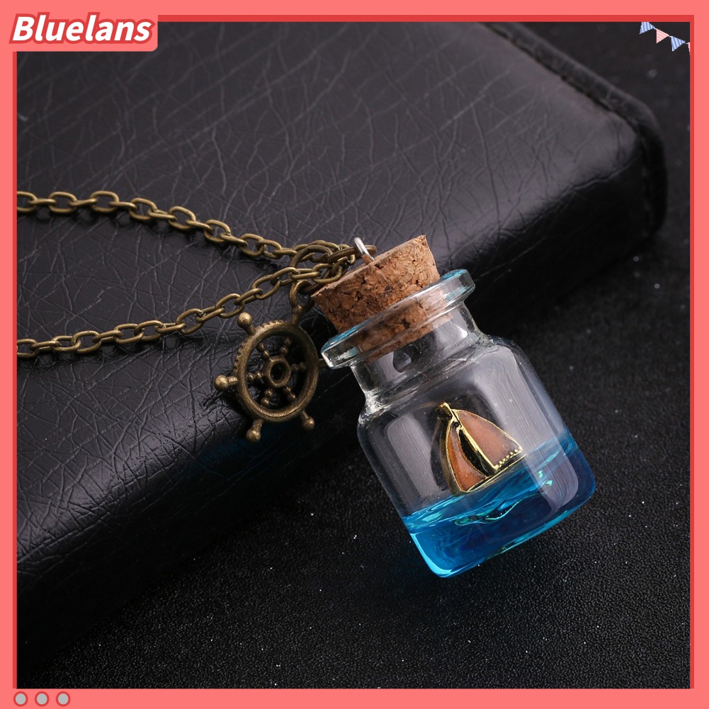 Kalung Liontin Botol Kaca Luminous Night Sailboat Untuk Wanita