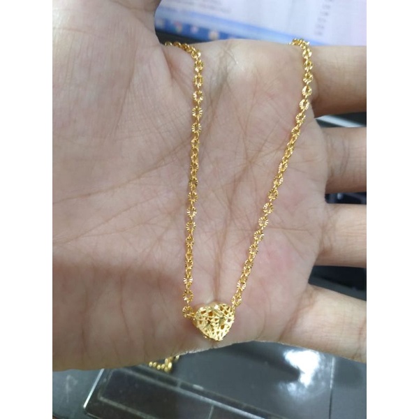 set kalung dan liontin model hati ukir elegant emas asli
