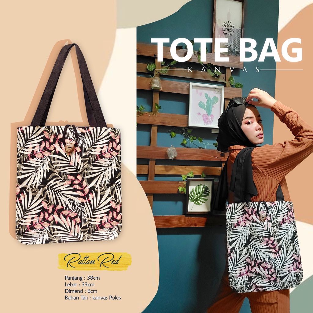 Totebag Kanvas Motif  33cm x 38cm x 6cm / Tas Kanvas Motif / Totebag dengan Lebar Alas 6cm Berbagai Motif