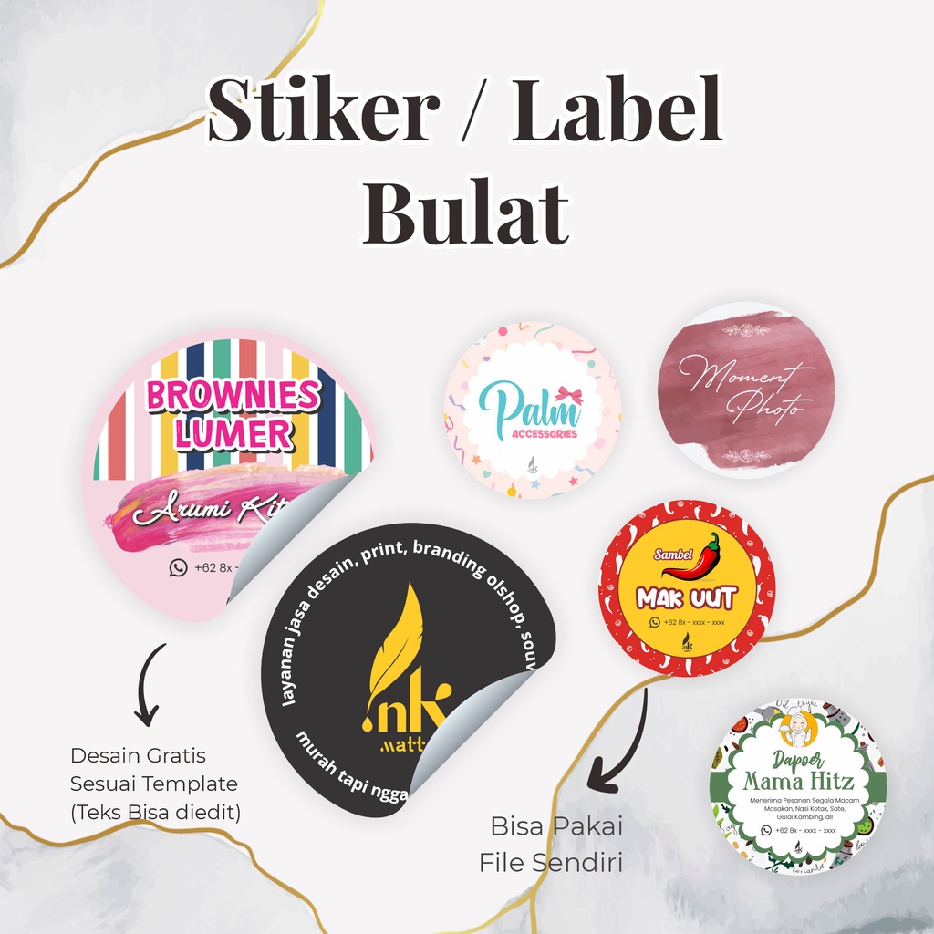 

STIKER LABEL BULAT LOGO / PRODUK / MAKANAN / MINUMAN / COOKIES / SAMBAL / LAINNYA