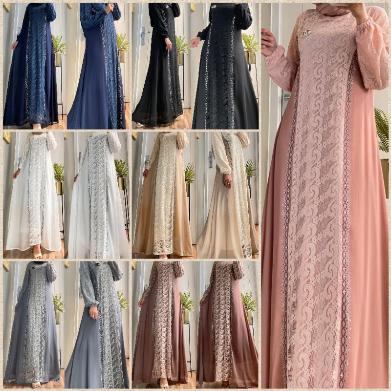 Dress Ceruty Babydoll Mix Brukat Payet Mote