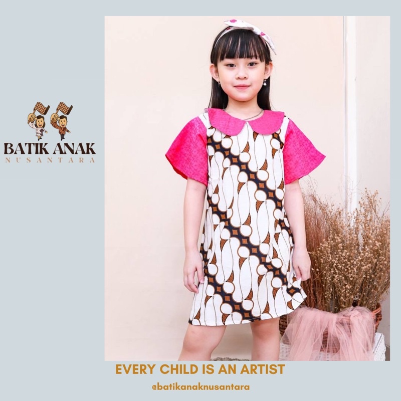 Anindra Dress | Dress Anak Batik |bDress Putih mix Pink | Dress Casual | Dress Formal Anak | Dress P
