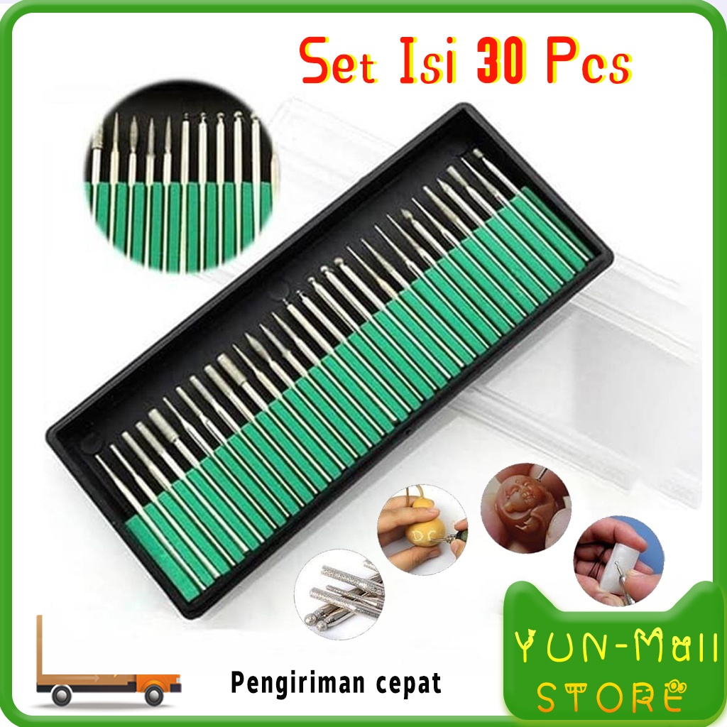 【COD+Pengiriman Cepat】YUN Mall Mata Grafir Alat Ukir Pahat Kayu Gelas Kaca Batu Giok Besi Plastik  Mata Bor Diamond Set Isi 30 Pcs