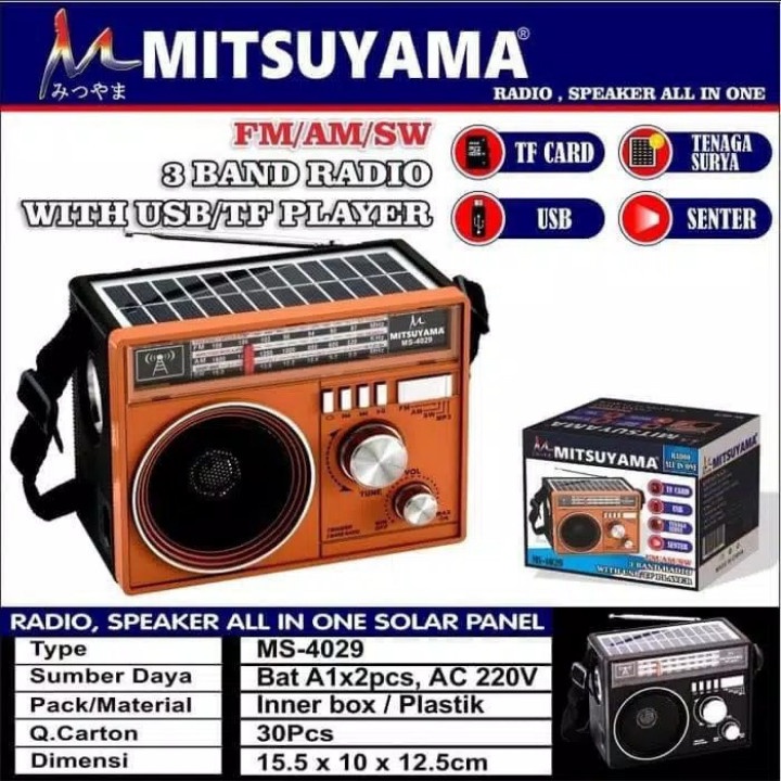 COD RADIO MITSUYAMA TENAGA SOLAR MS-4029 FM/AM/SW/3 BAND RADIO/WITH USB/TF PLAYER