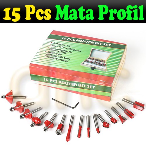 Mata Profil Set 15pcs Router dovetail cove Flush Trim Straight Bits