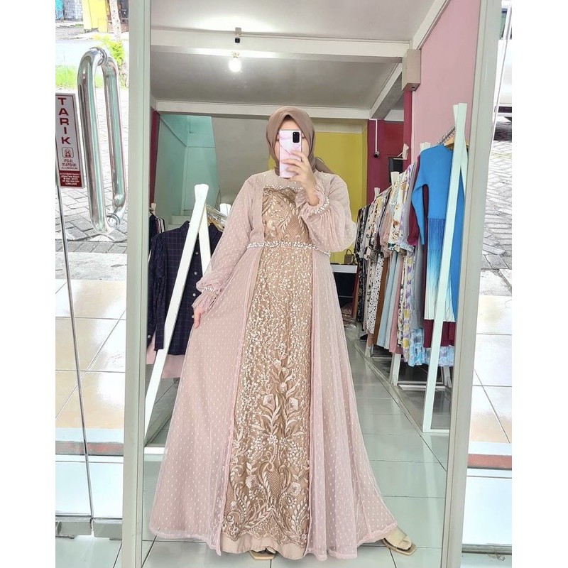 Sandrina Dress / Dress Brukat Best Seller Terbaru / Maxi Dress Kondangan Terbaru