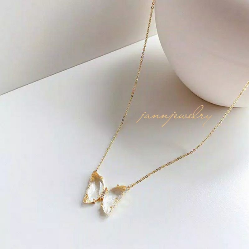 kalung + anting kupu2 titanium asli anti karat selamanya