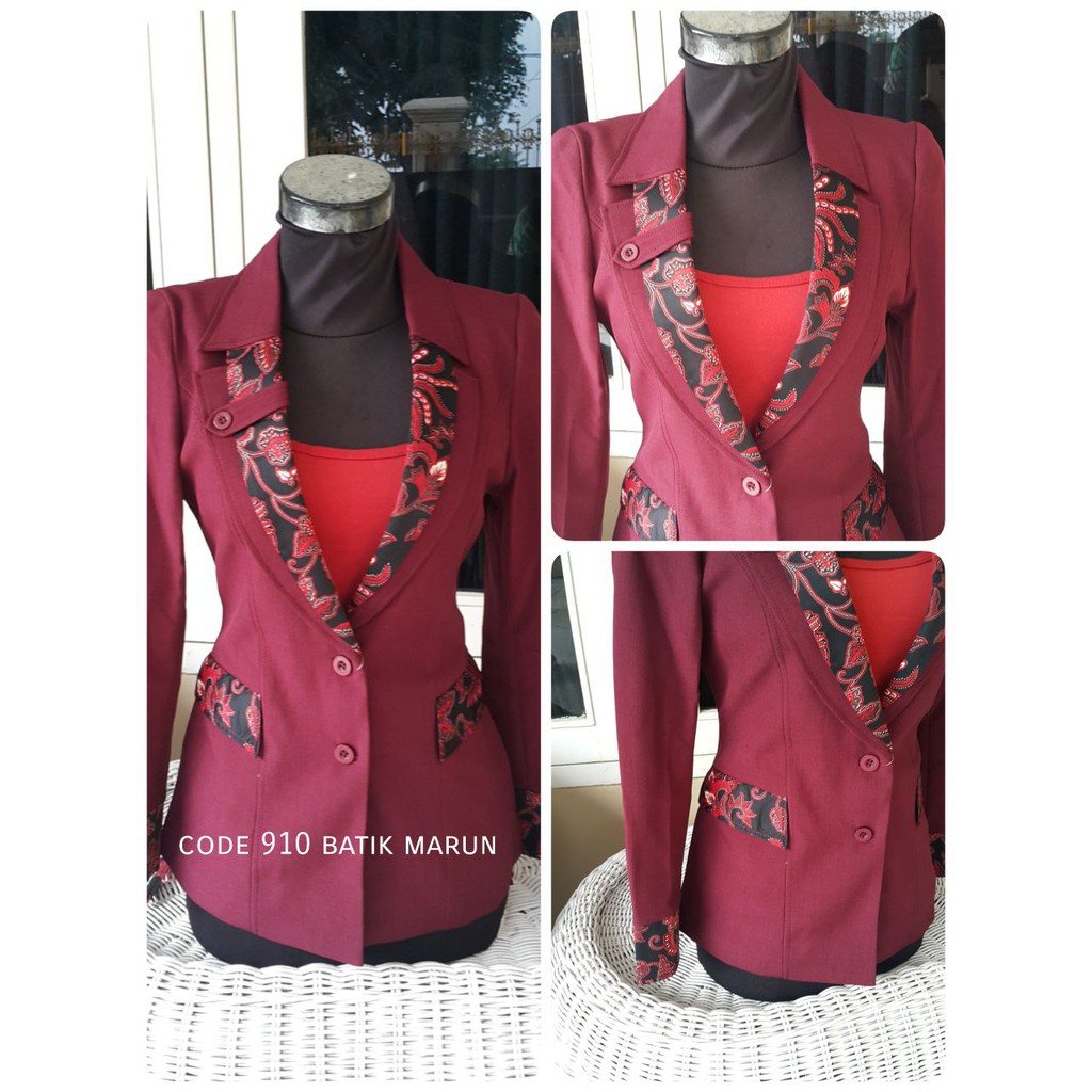Setelan baju blazer/Exclusive blazer batik wanita warna marun kode 910
