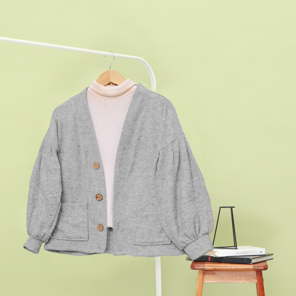 Sweater wanita model kardigan outer Lengan Puffy Pakaian wanita Casual korea-2