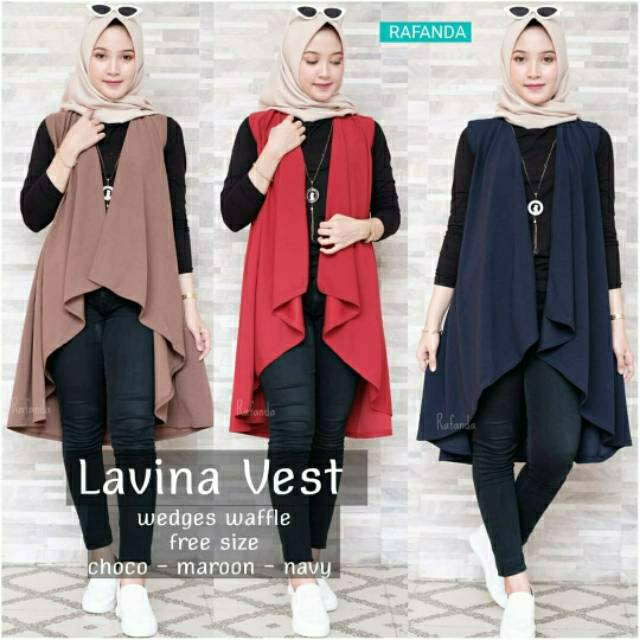 Lavina Vest, VEST/KARDIGAN WANITA SUPER CANTIK MODIS FIT XXL LD 100-114 BAHAN WEDGES WAFFLE TERMURAH TERLARIS OOTD