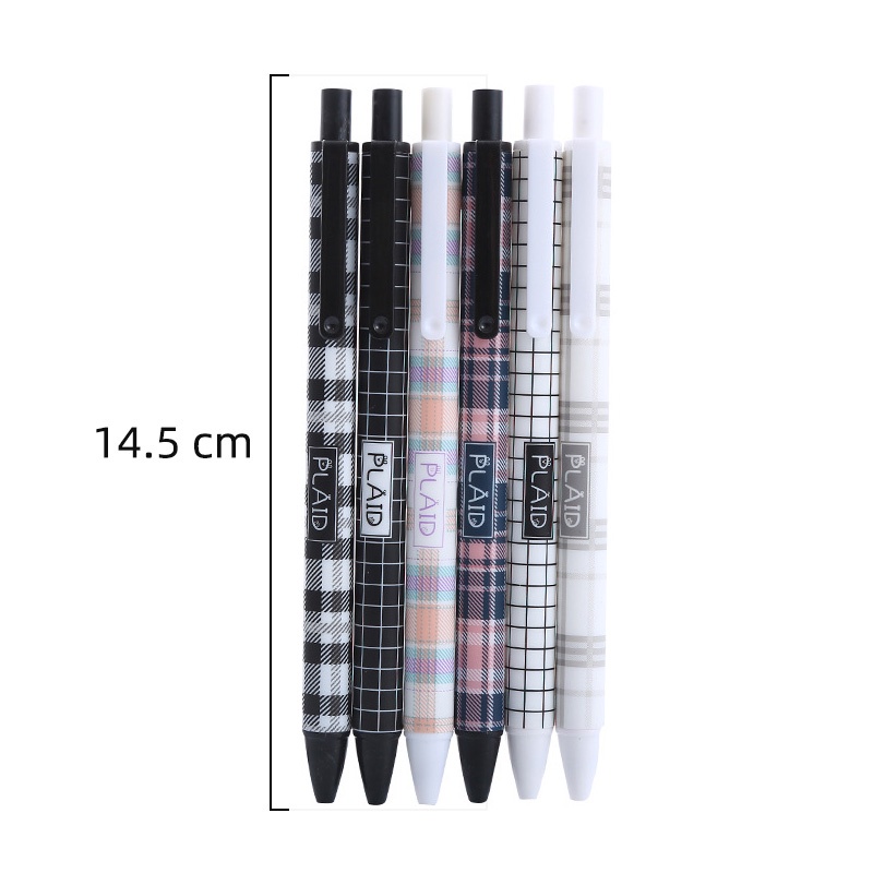 6pcs Pulpen Tinta Hitam 0.5mm Model Retro Motif Kotak-Kotak Untuk Pelajar