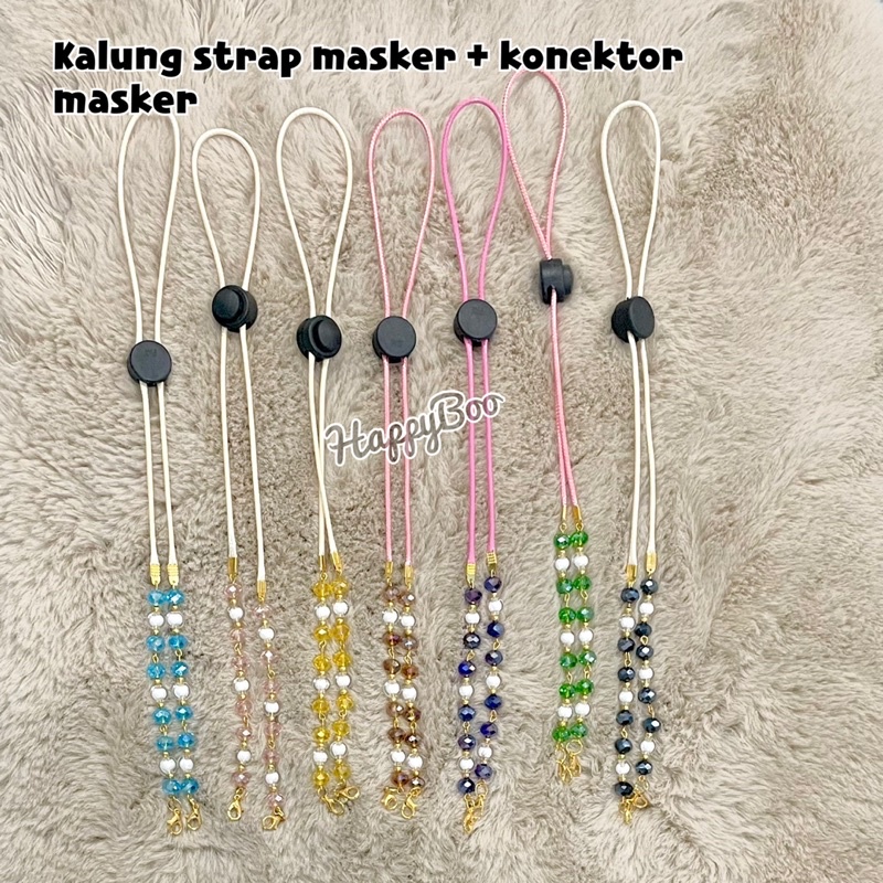 tali kalung strap masker + konektor masker hijab permata warna ceko 2 in 1 manik permata warna