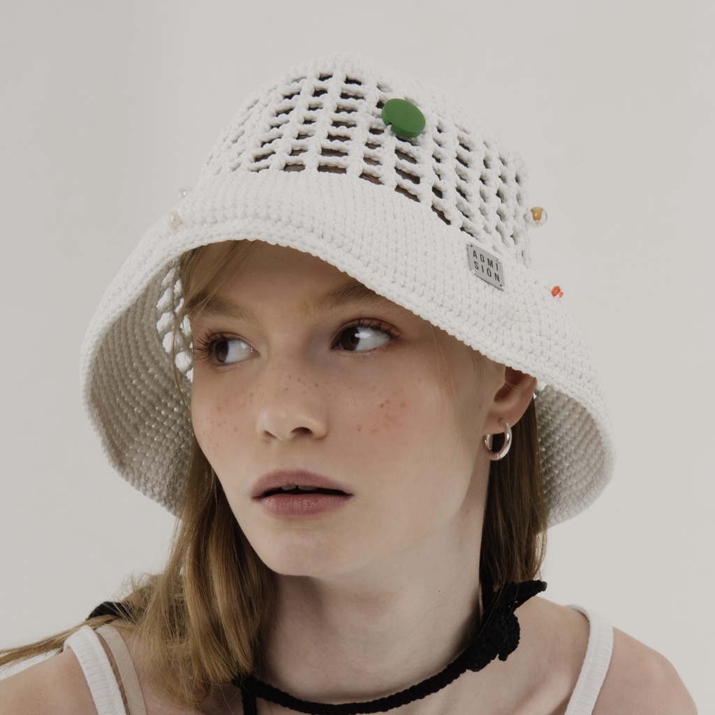 Mesh Bucket Hat in White - Admision