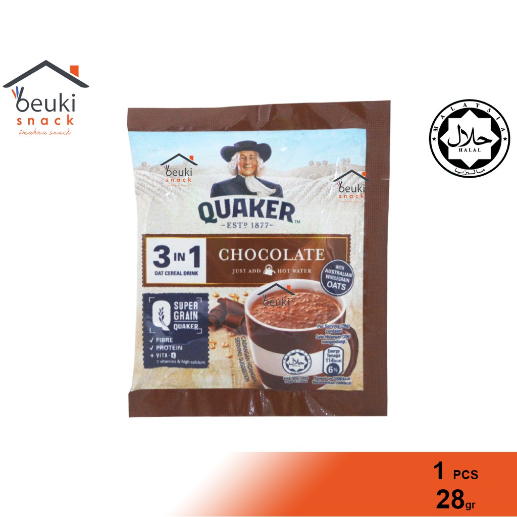 Ecer Quaker Oat Coklat Minuman Oat Sereal Rasa Coklat Import Halal Malaysia 28gr Indonesia