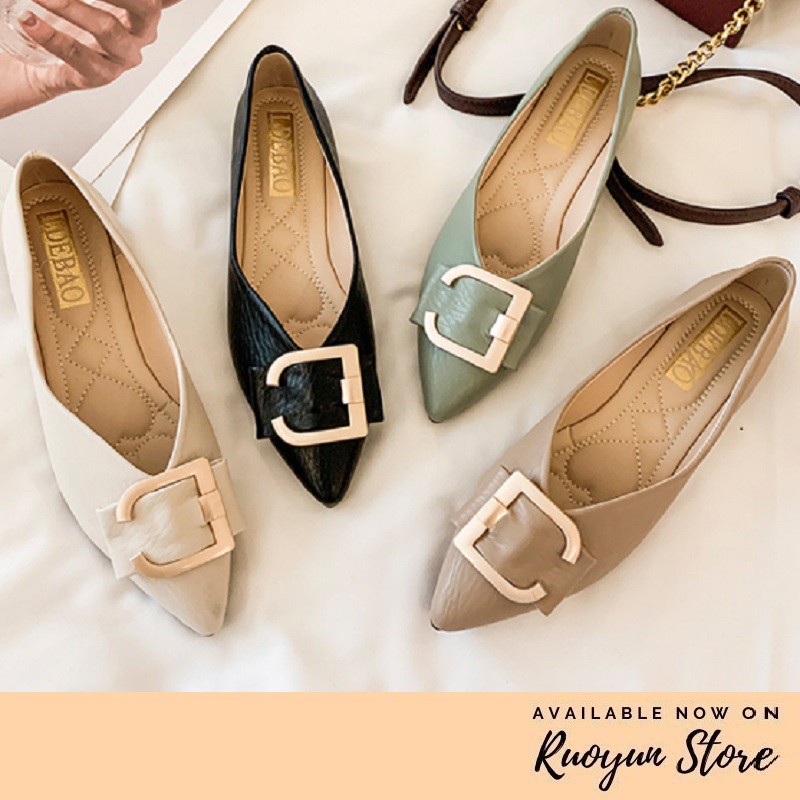 RYS - Pointed Boat Sepatu Loafers Wanita Korean Vintage - Ori Import