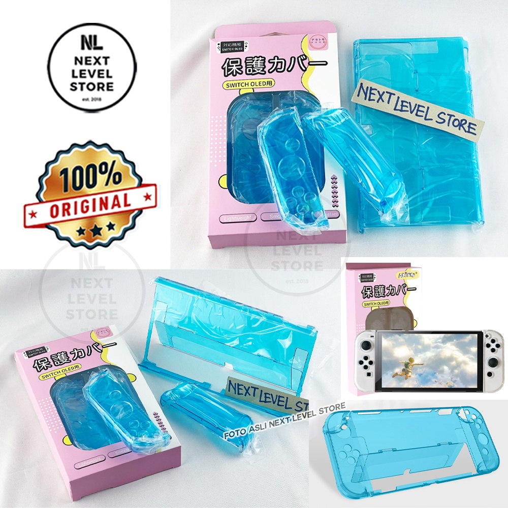 Transparent Blue - Full Hard Crystal Case Nintendo Switch OLED - Akitomo - ORIGINAL