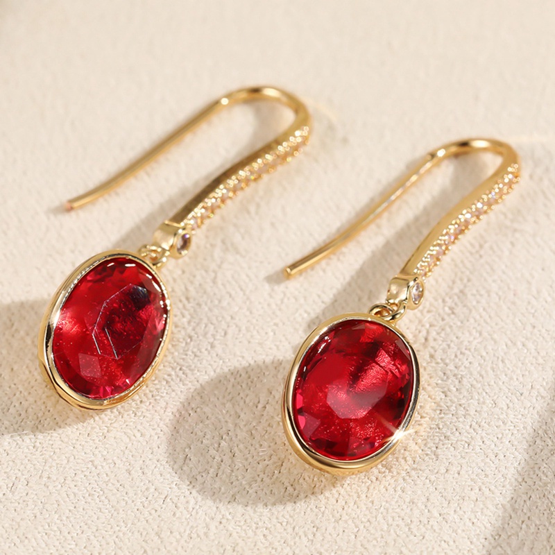 Anting Juntai Bentuk Oval Warna Merah Gaya Retro Vintage Untuk Wanita