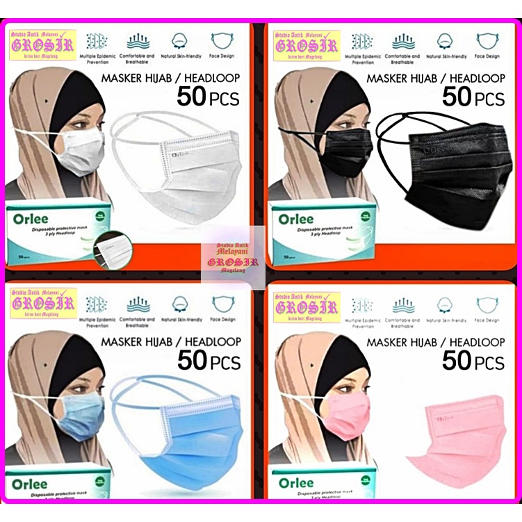 MASKER ORLEE HIJAB 3 PLY 50 - 29437- ORLEE 3 PLY HIJAB - ORLEE HEADLOOP - MASKER ORLEE HEADLOOP - OR