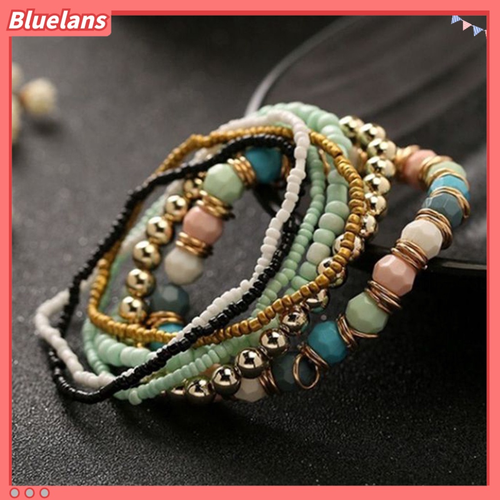 Bluelans 7Pcs Women Boho Bohemian Mix Style Multilayer Elastic Beaded Bracelets Party