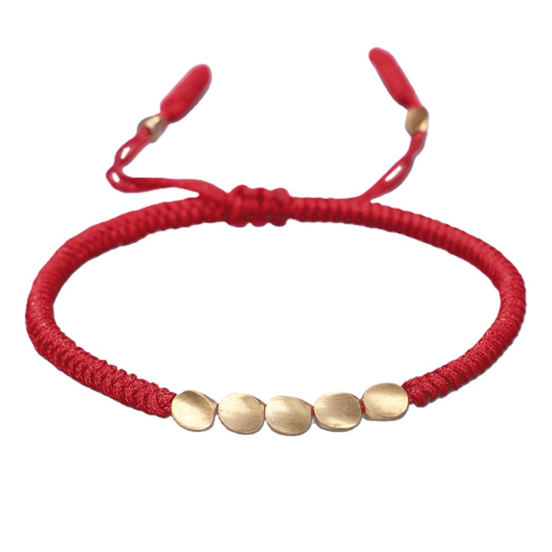 Handmade Tibetan Buddhist Lucky Red Rope Bracelet Rope Copper Beaded Unisex Gift