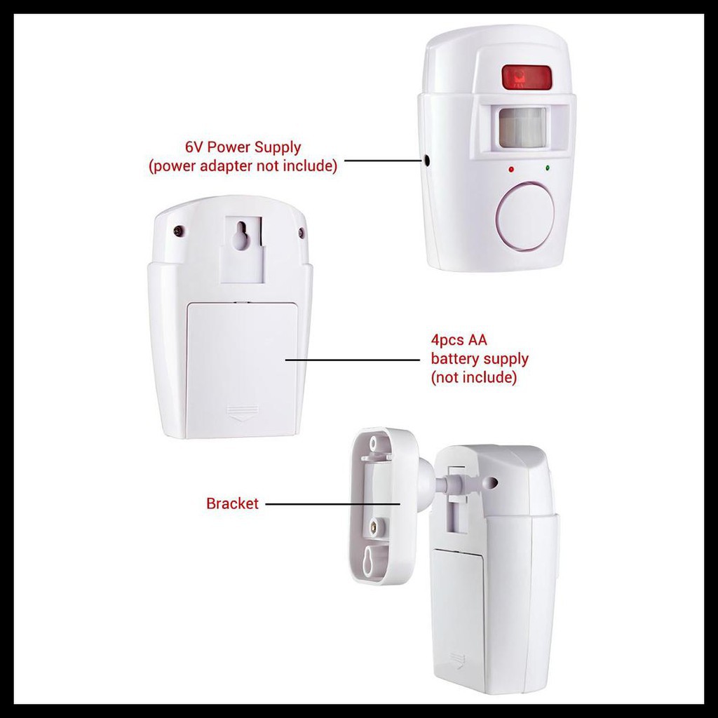 Alarm Pintu Rumah Jendela Anti maling Baterai Sensor Gerak Alaram Pintu Bunyi Keras Anti Maling Infrared PIR Sensor Gerak 2 Remote Sensor Bayangan EMASTIFF YL105 White