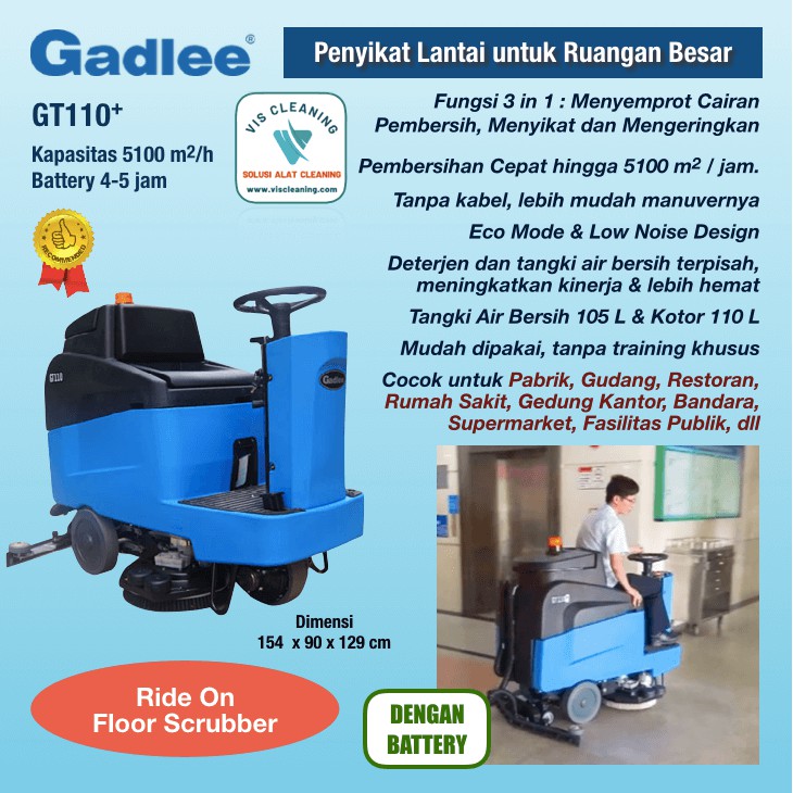 Ride On Floor Scrubber Gadlee GT110 Battery (Mesin Penyikat Lantai)